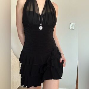 Vintage Y2K black tiered mesh mini dress